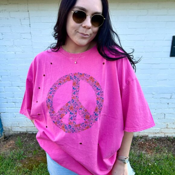 Oversized Distressed Peace Sign T-Shirt | NWT - Picture 1 of 2